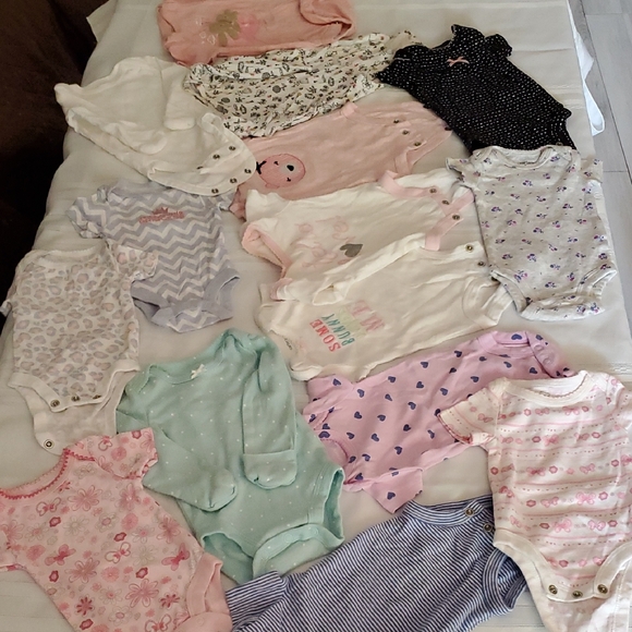 Bundle Of 15 Pieces Of Assorted Brands Newborn Onesies